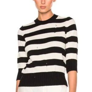 Veronica Beard Cape Dropped Stitch Sweater in Black & Off-White Stripe, Sz L